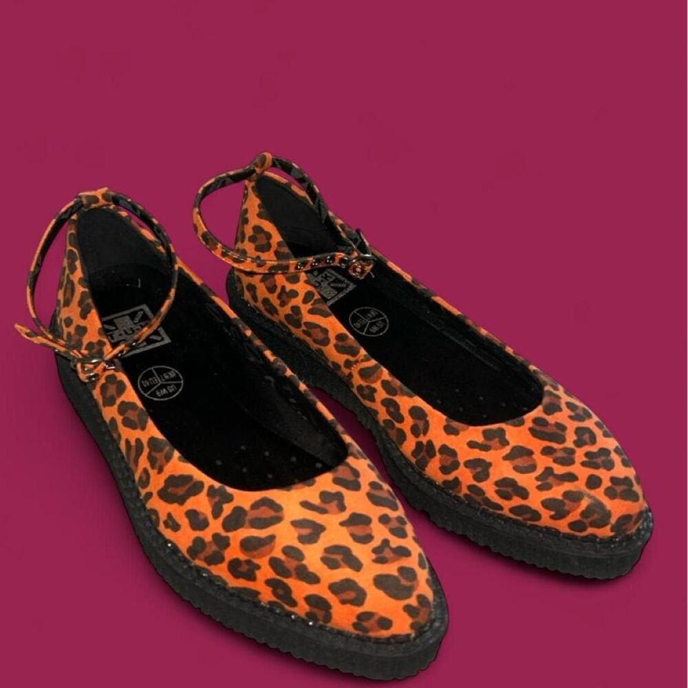 Orange Leopard Print Mary Jane Ballet Flats Ankle Strap Shoes